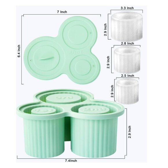 Silicone Ice Cube Mold-3 Cylinder Large Ice Cubes for Freezer - Picture 2 of 6